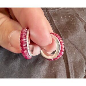 India Raw Ruby Earrings marked SI 925 Sterling